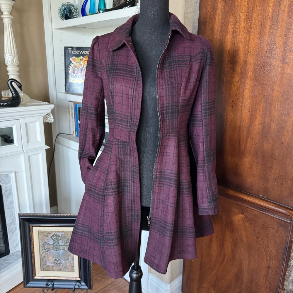 Hot Topic Plaid Wool Blend Coat - Picture 3 of 8
